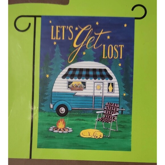 CAMPER FLAG Let's Get Lost Garden  Flip It! Rain Or Shine 12.5" X 18" Camping - Picture 2 of 5